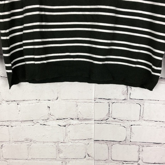 Renee C green white striped long sleeve brown patch elbow sweater size Medium - Picture 2 of 6